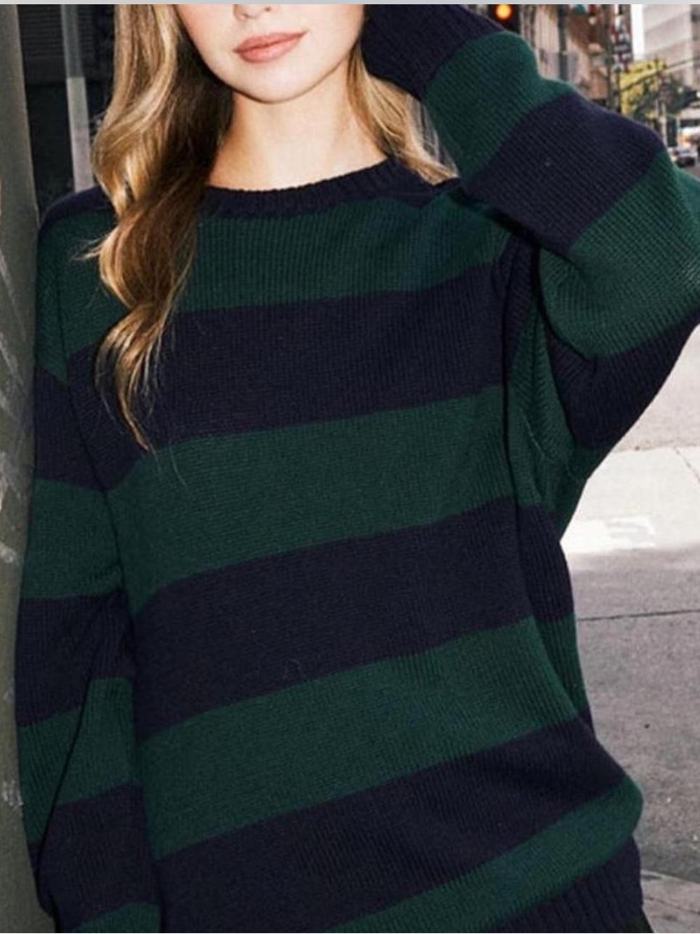 Brandy Melville Viral Navy and Green Striped Knit Sweater